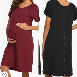 Ekouaer Set of (2) Nursing/Labor/Hospital Short-Sleeve Maternity Gowns